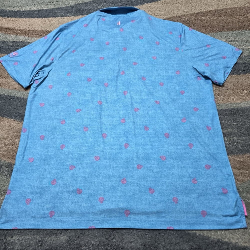 johnnie-O Blue Polo with Pink Skull Motif - Picture 3 of 11
